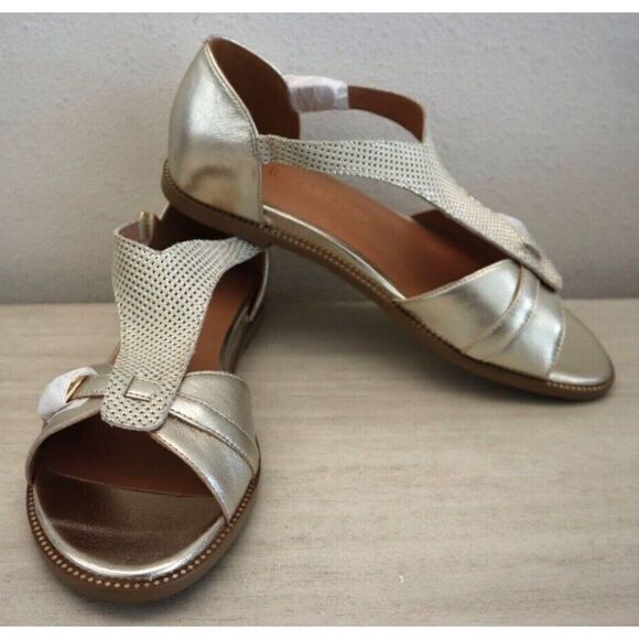 Emilie Karston Women Sz 40 US 9 Platinum Leather Soka Flat Sandals SIB - Picture 9 of 10